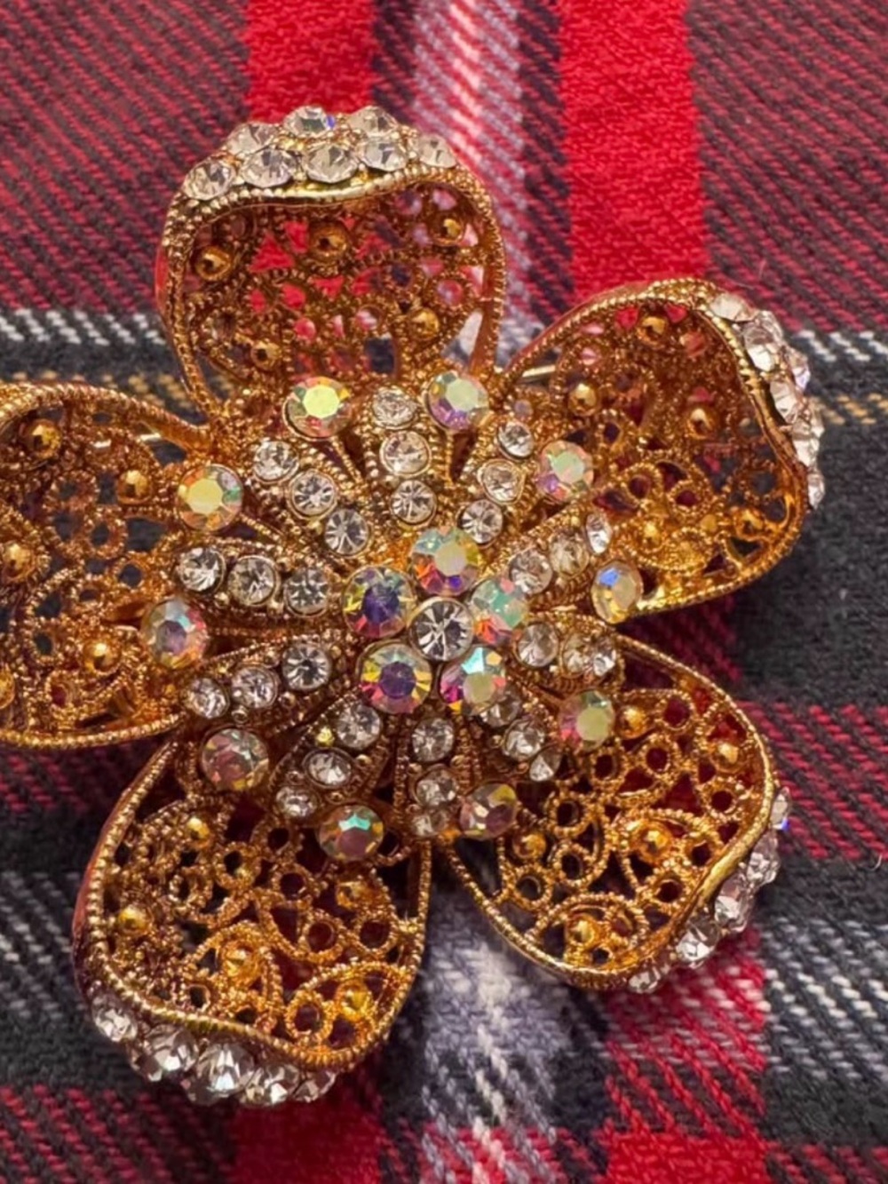 Liz Claiborne Gold-Tone Floral Crystal Brooch with Aurora Accents